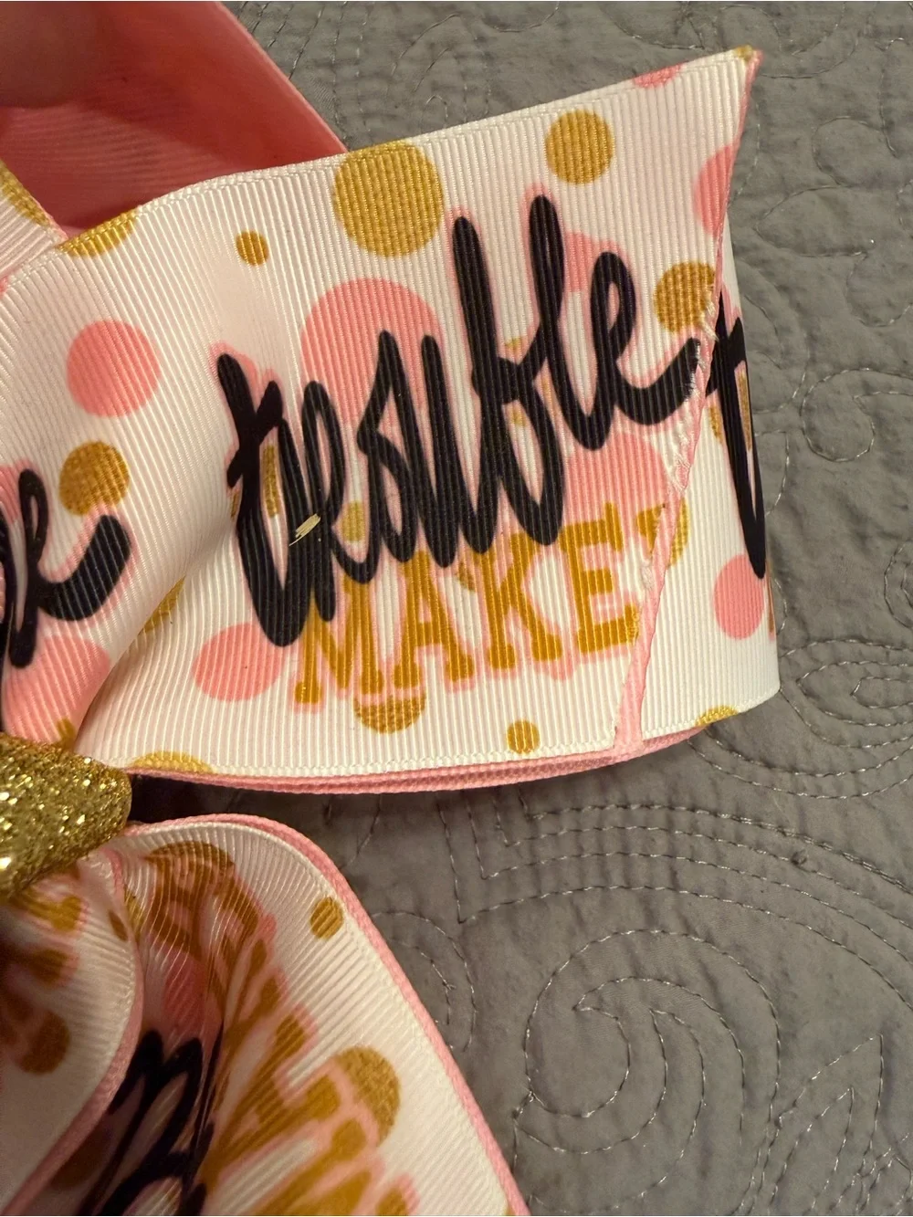 Large Pink and Gold Polka Dot Kids Hair Bow